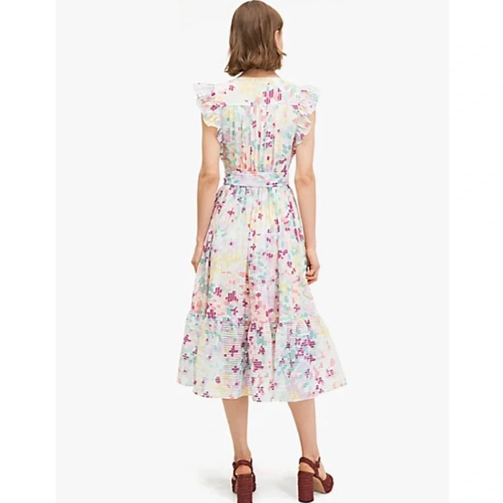 Kate Spade Pastel Floral Ruffle Midi Dress Size 12